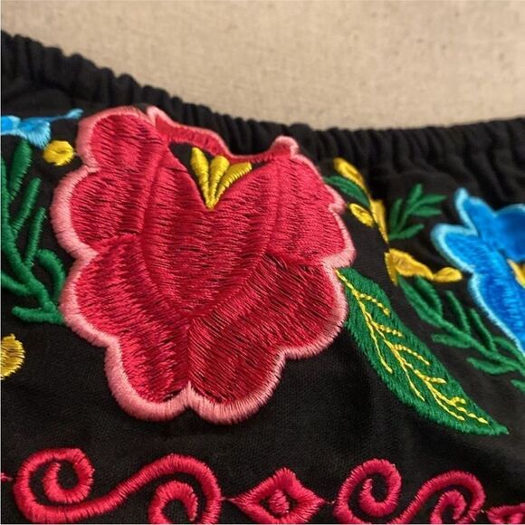 Artesanians Tikay cotton Embroidered Off-Shoulder Black Dress, L - Picture 3 of 10